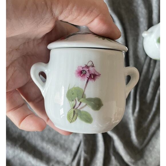 Louis Lourioux Le Faune Wild Flower pot de creme ramekins matching tray Vintage - Picture 7 of 12